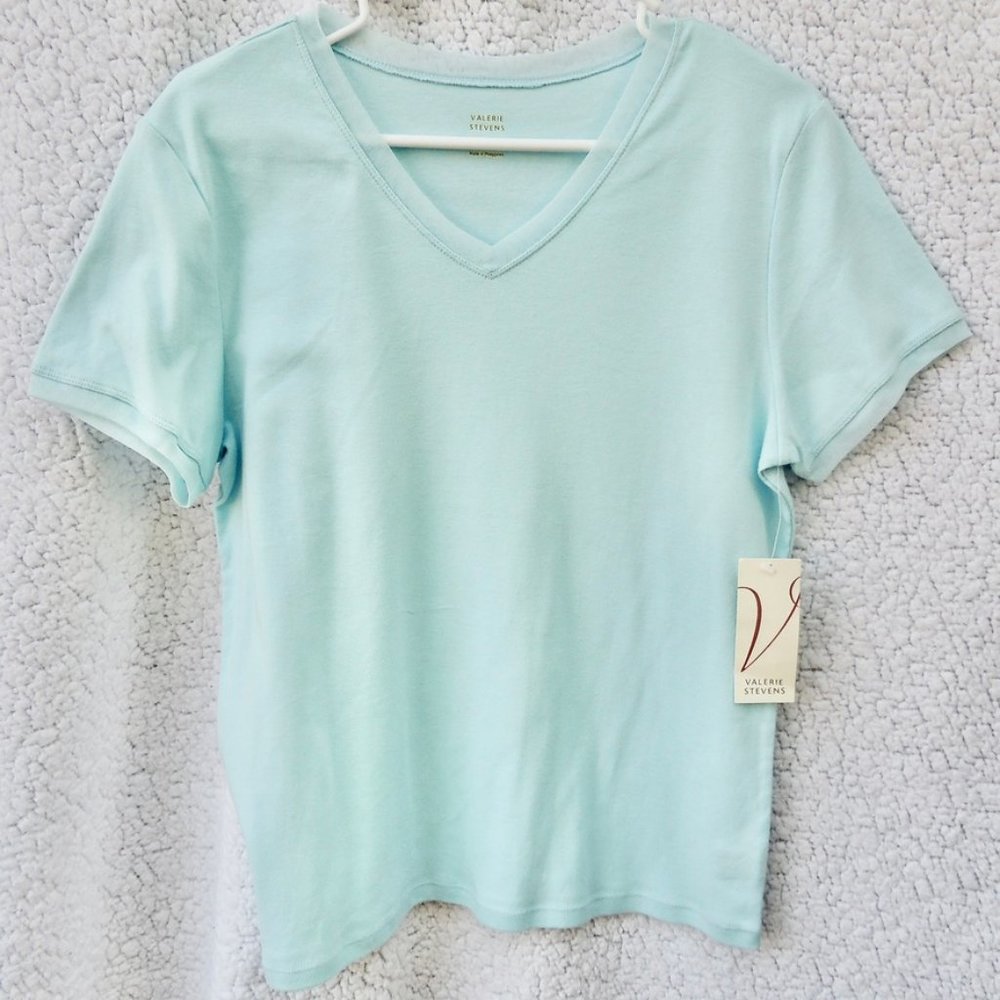 NWT Teal Blue Short Sleeve Shirt Mesh V Neck Top